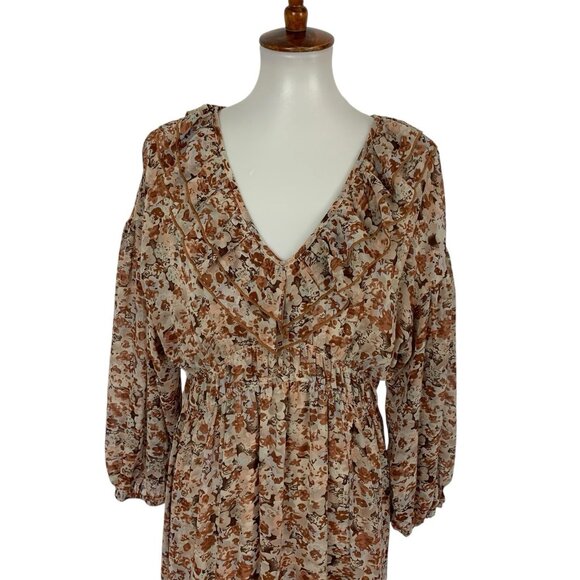 Entro Dress Medium Brown Long Sleeve Boho Festival Cottagecore - Picture 2 of 7